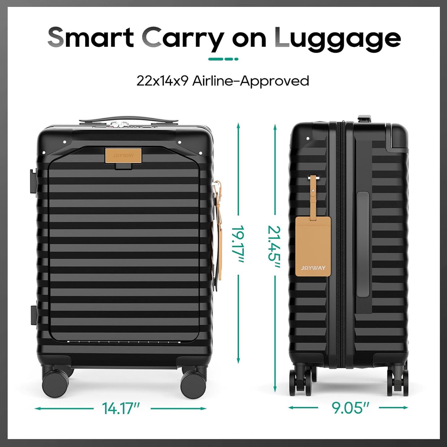 Joyway 20 Inch Carry on Luggage with Front Pocket, PC Hardshell Carry-on Suitcase with USB Port and
