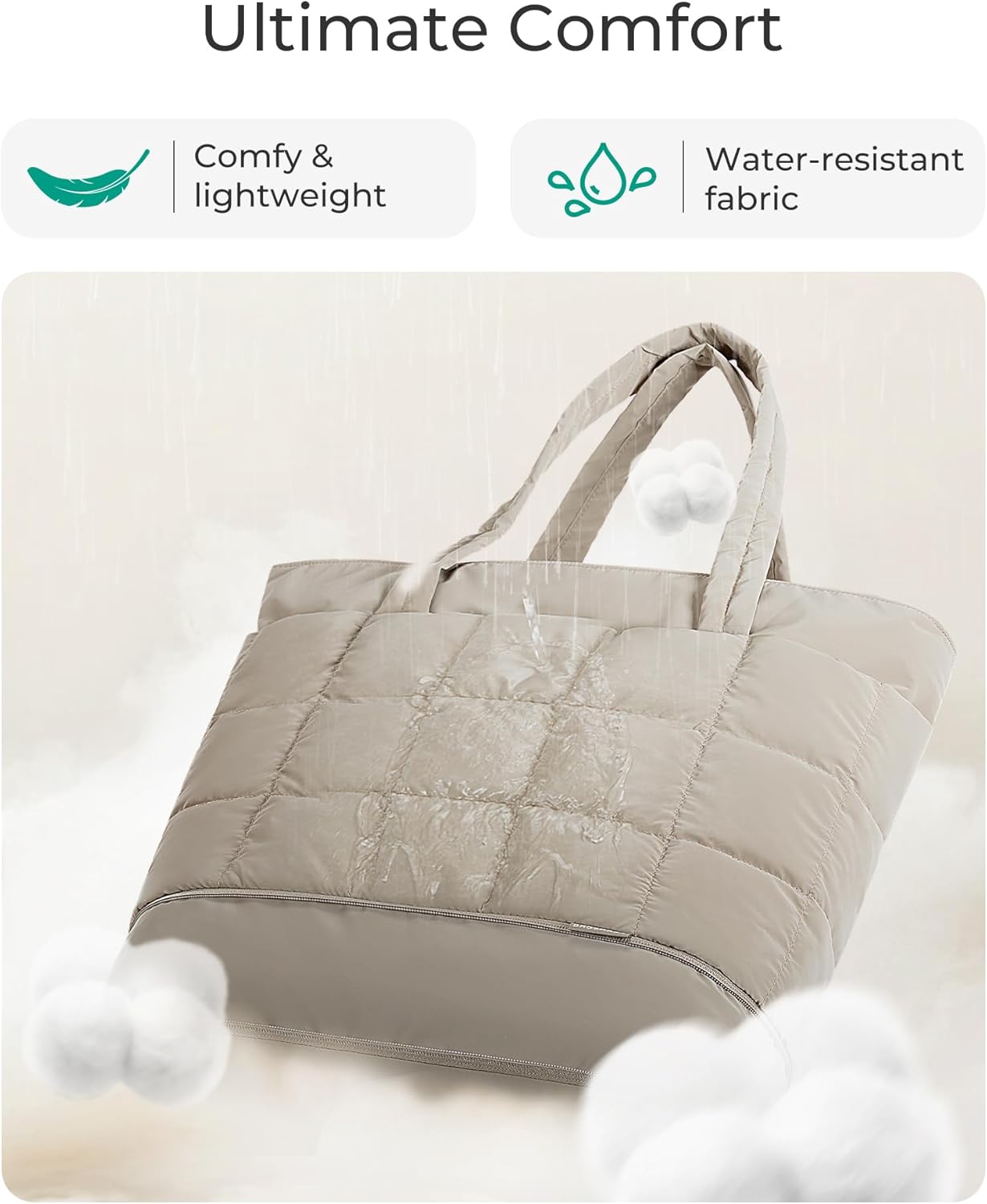BAGSMART Expandable Tote Bag for Women, Puffer Work Tote Handbag, Quilted Carry-On Travel Gym Bag
