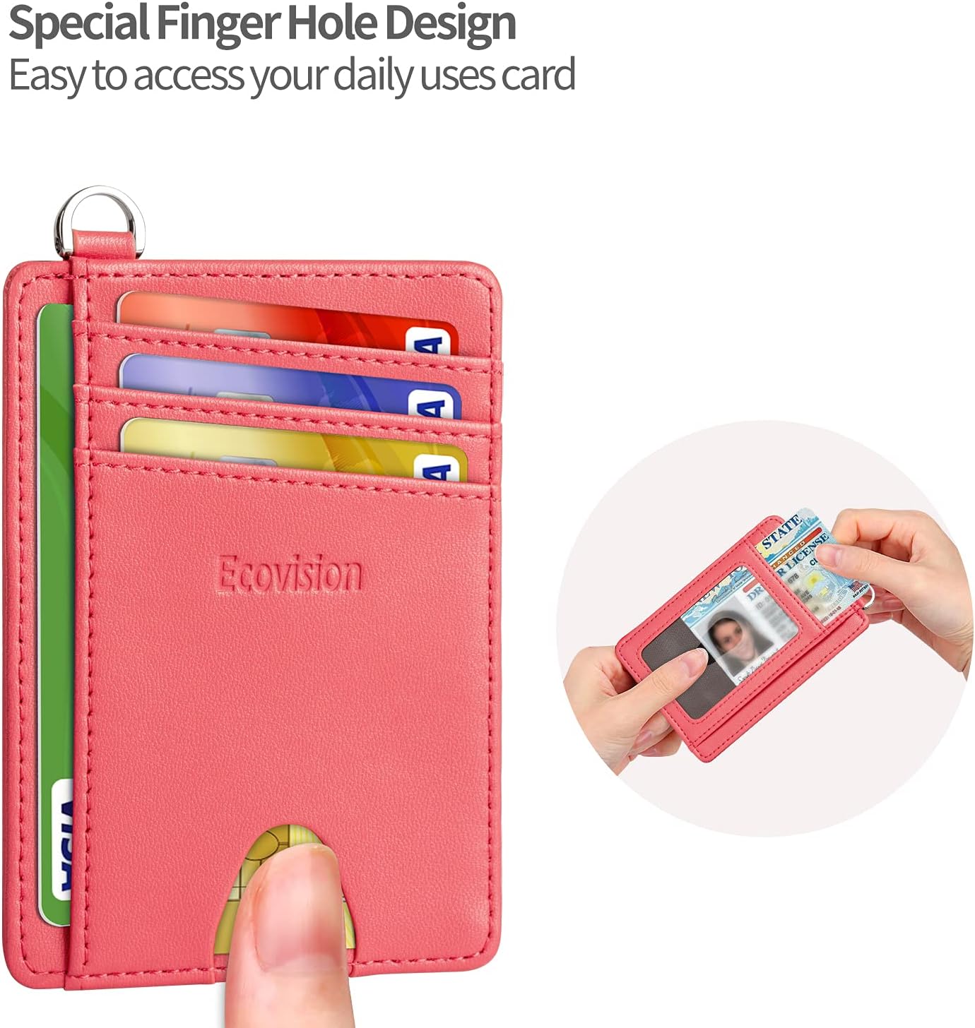 EcoVision Slim Minimalist Front Pocket Wallet, RFID Blocking Credit Card Holder Wallet with Detachable D-Shackle for Men Women