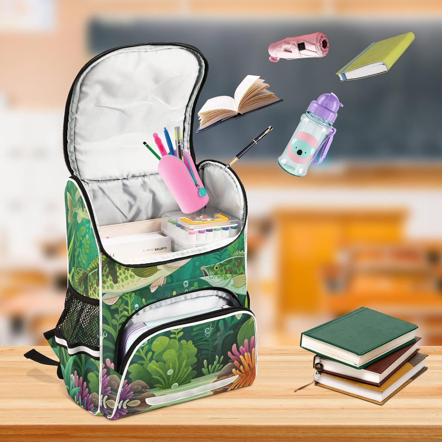 Camo Fishing Fish Cute Backpack For Girls Kids Backpack Boys Teen School Bag Bookbag Travel Daypacks