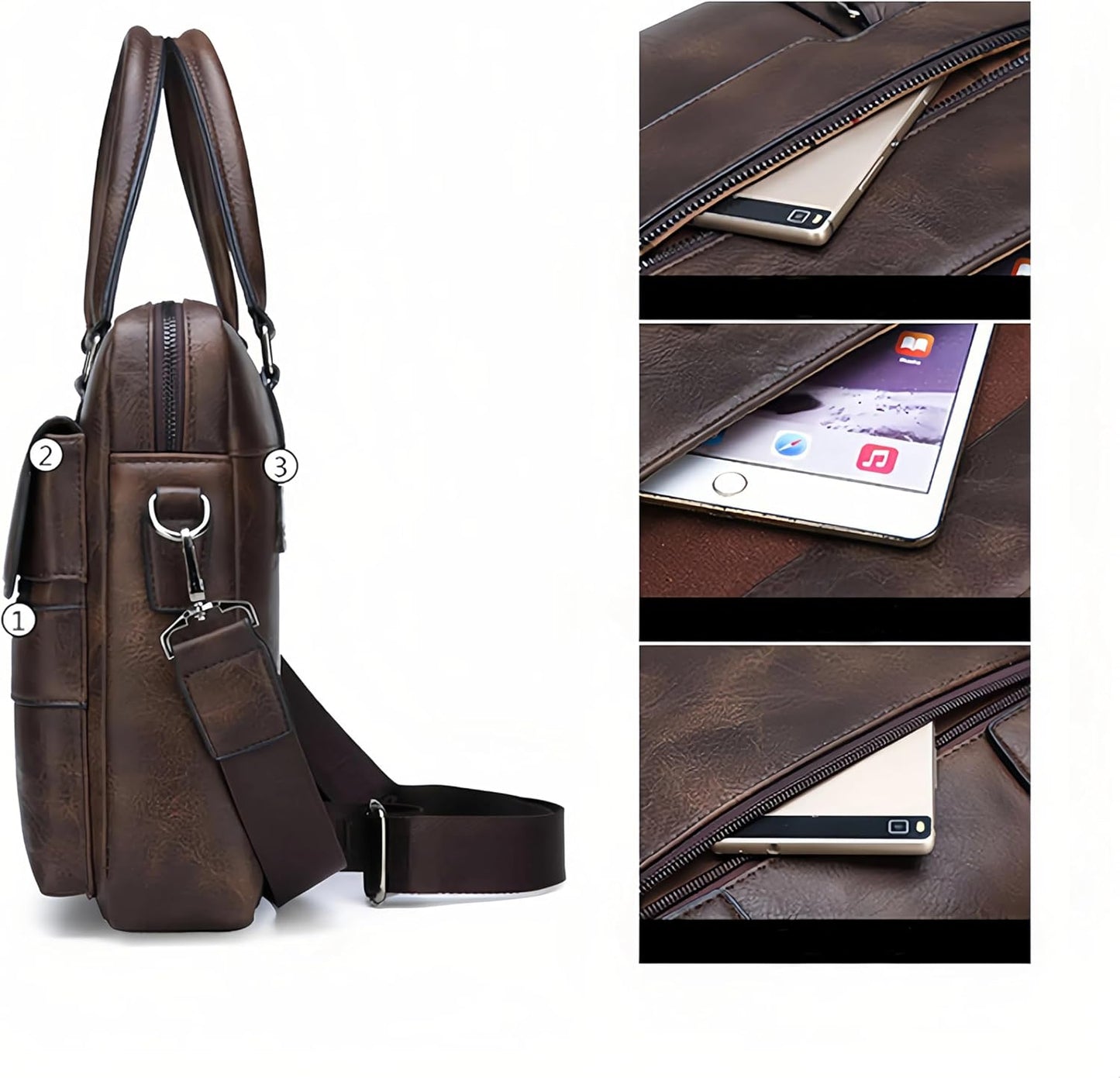 Vintage Leather Laptop Briefcase, 16 Inch Messenger Bag, Crossbody Shoulder Computer Satchel for Men Office Computer Bag