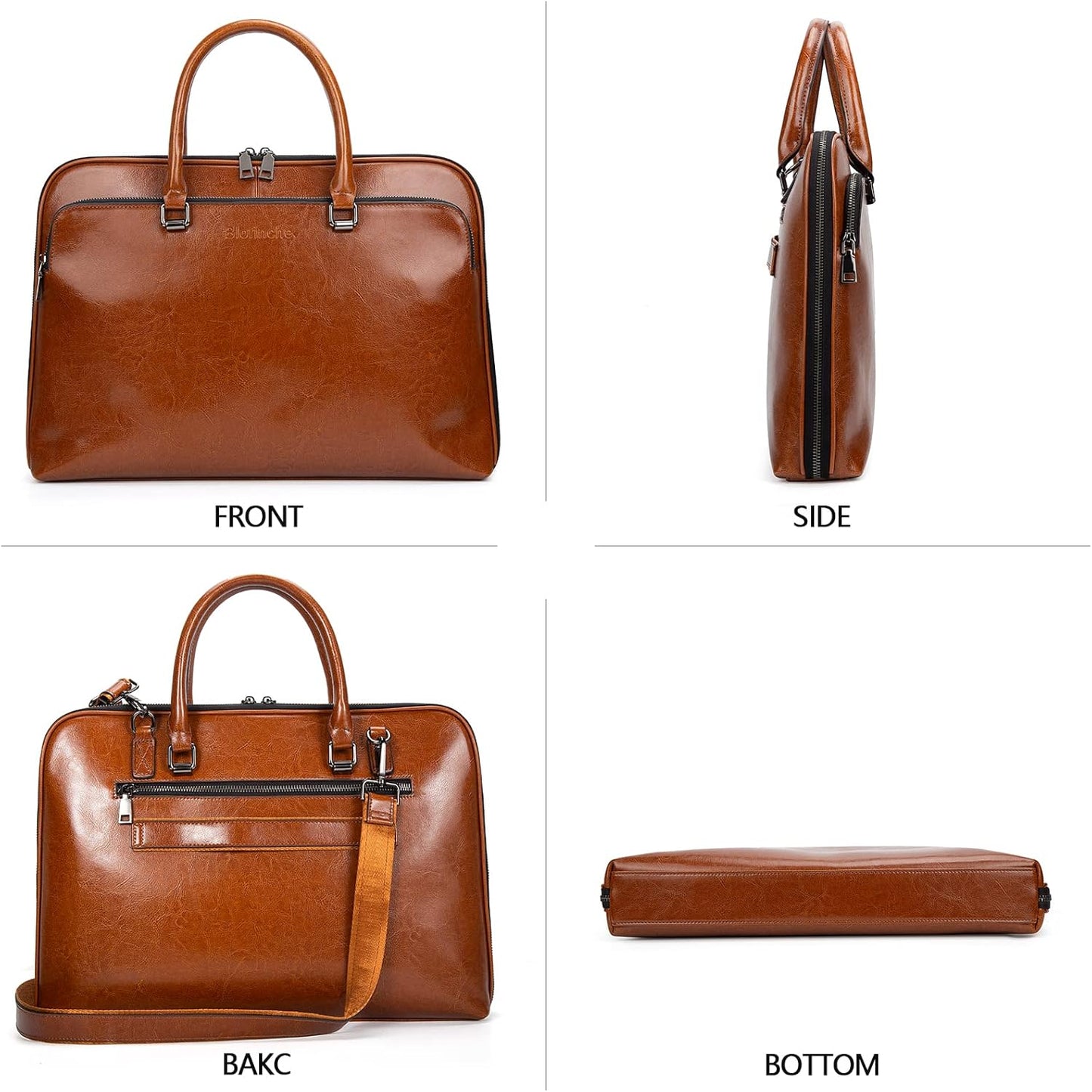 Blofinche Laptop Messenger shoulder bag: Genuine Leather work Briefcase 13.3 15.6 inch designer handbag