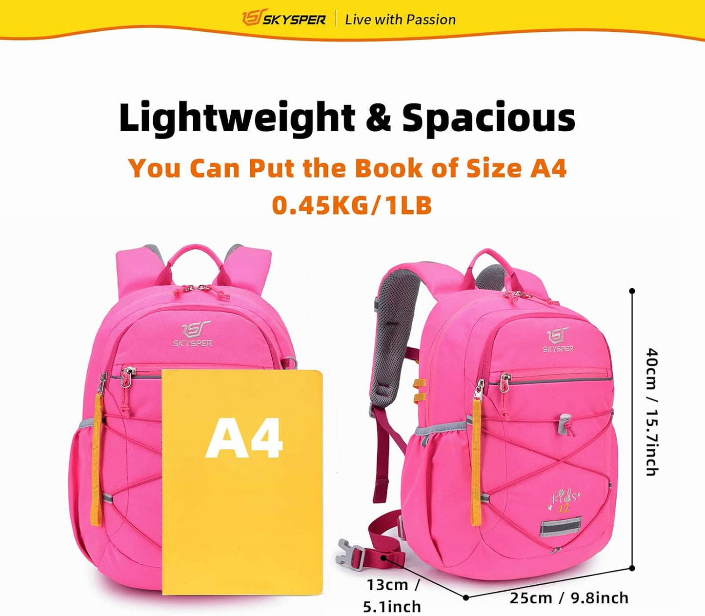 SKYSPER Kids Backpack 12L Children School Bag Child Boy Girl Pack Ages 4-8 for Traveling Day Trips Classes Camping