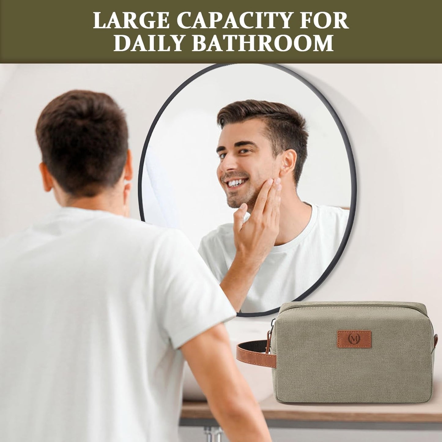 Janhavi Personalized Waterproof Make Up Bag, Engraved Initials & Wheat Ear,Travel Essentials Toiletries Men, Men's Accessories Storage, Mens Travel Bag Toiletry,Gifts for Boyfriends(Olive Green P)