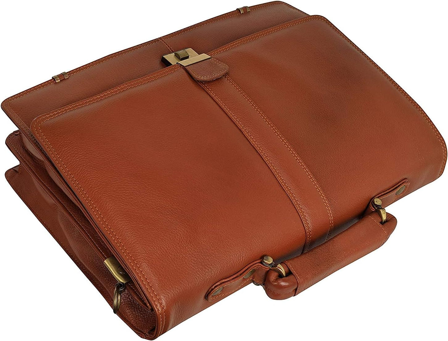 DA LV Full Grain Leather Laptop Briefcases Men Top Choice Gifts Laptop Bag Office Work 16'' Vintage Handmade Brass Hardware