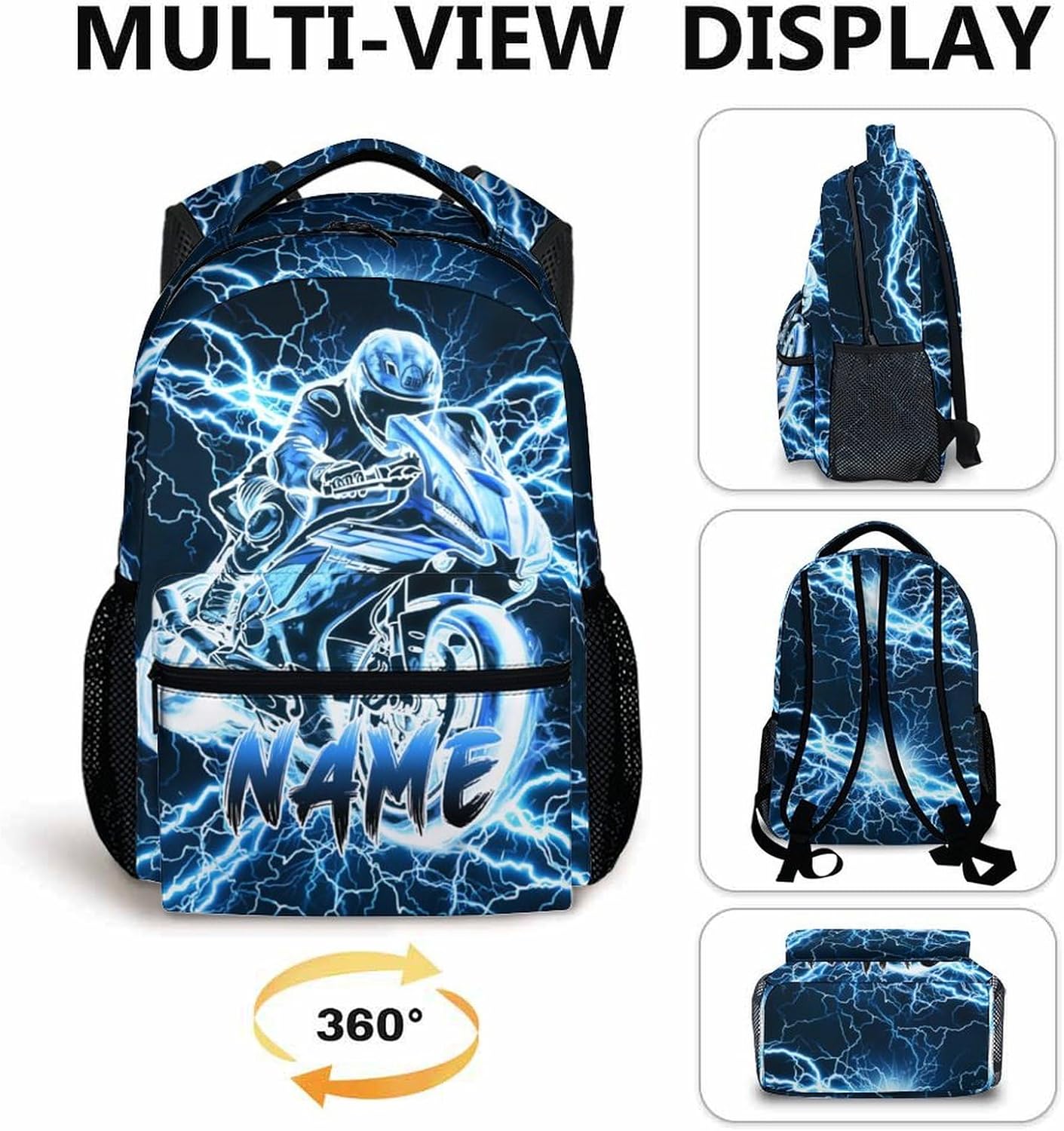 Personalized Backpacks for Boys, Motorcycle Backpack with Custom Name for Kids Kindergarten Primary
