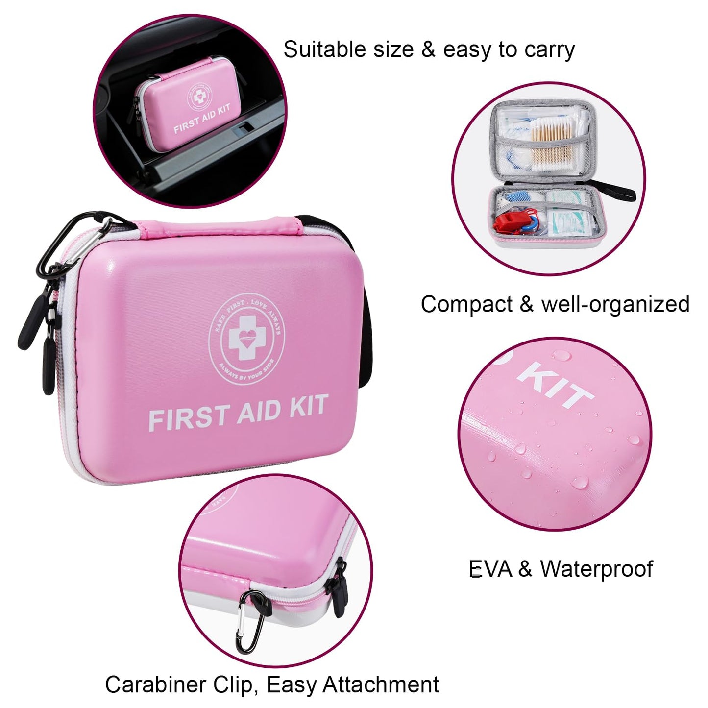 Raismile Small First Aid Kit - 165 Piece Dual-Color Emergency Medical Kit with Hard Shell &