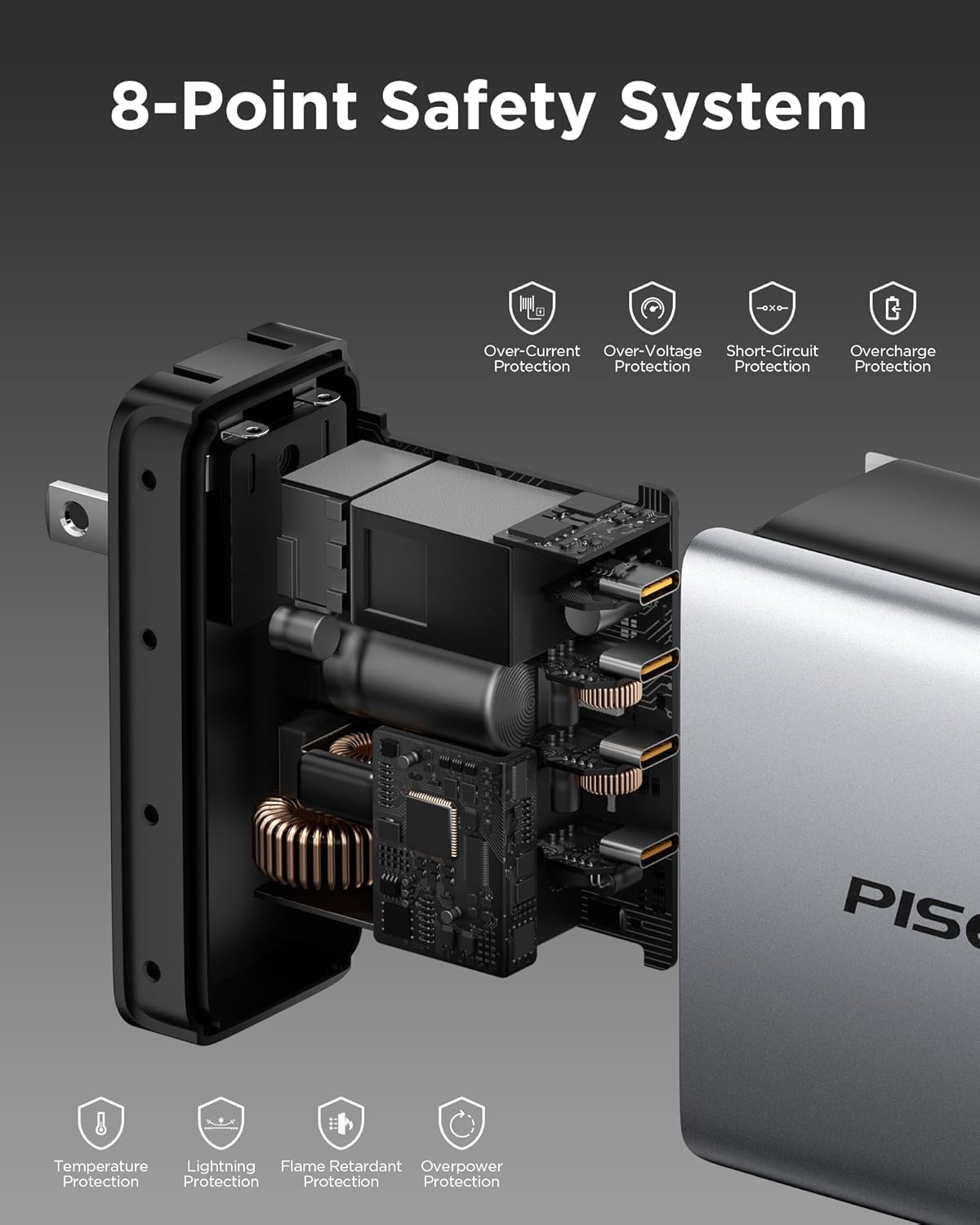 PISEN 160W USB C Charger - PD3.1 GaN Fast Charger USB C 4-Port Foldable Charging Block 160Watt Power Adapter with 6FT 240W Type-C Cable, 160W Charger for MacBook, Laptops, Samsung, iPad, iPhone Series