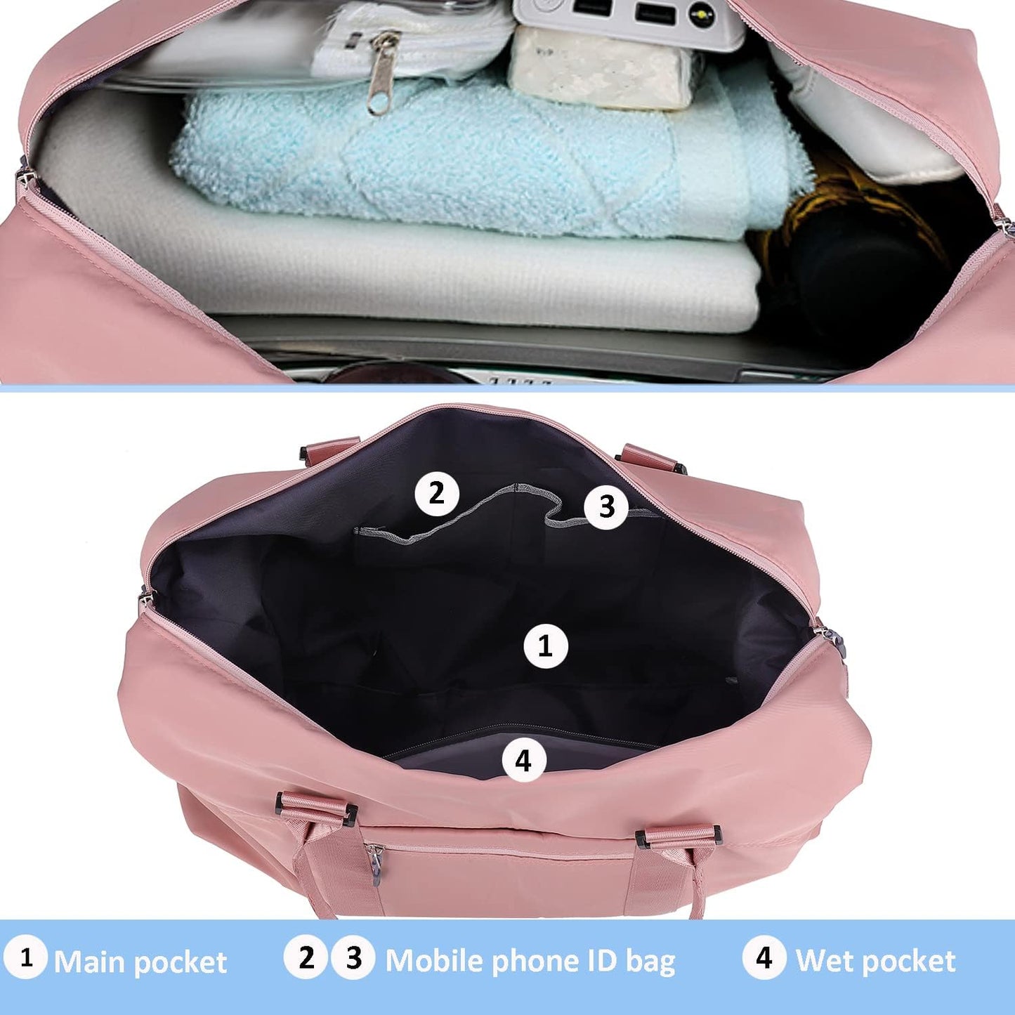 Travel Duffle Bag, Waterproof Sport Tote Gym Bag for Women Men, Overnight Weekender Carry On Bag with Wet Pocket
