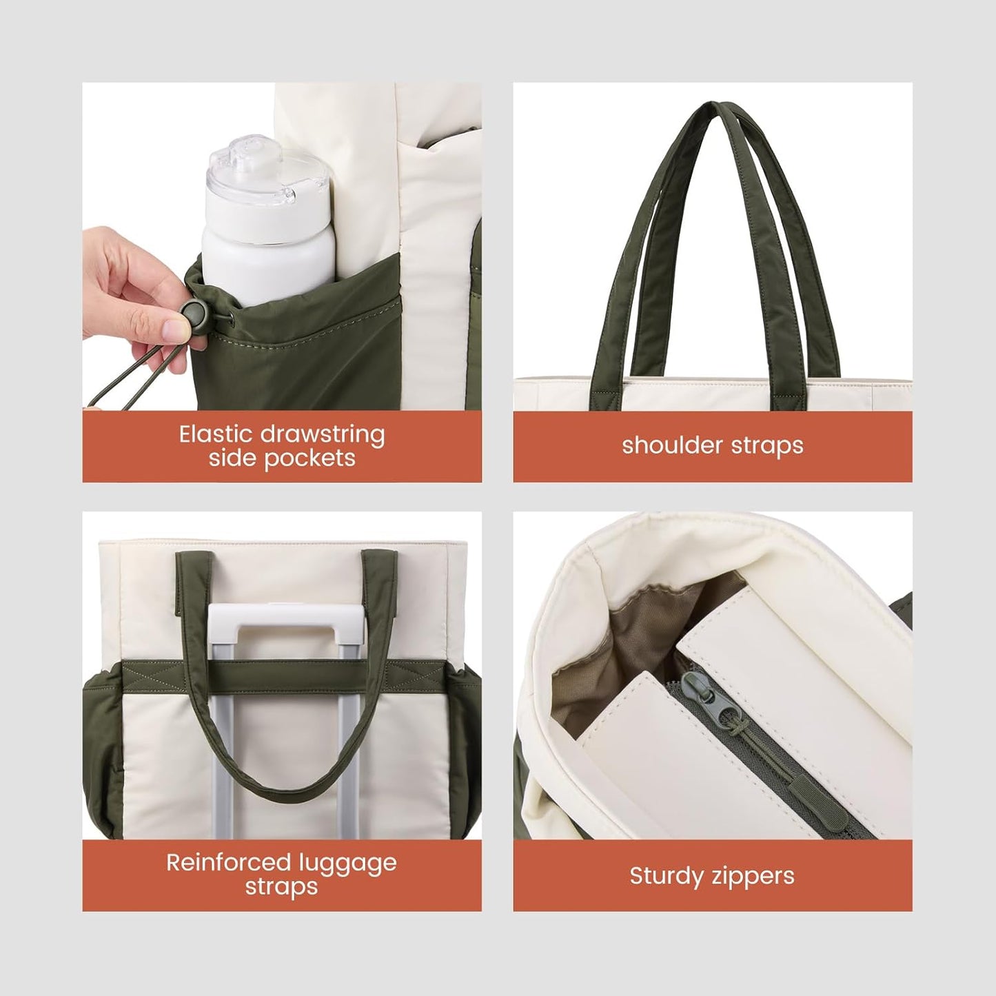 LOVEVOOK Tote Bag for Women, Puffer Work Tote with Zipper, Compartments, Travel Handbag for Nurse, Teacher, Daily Use, Gym