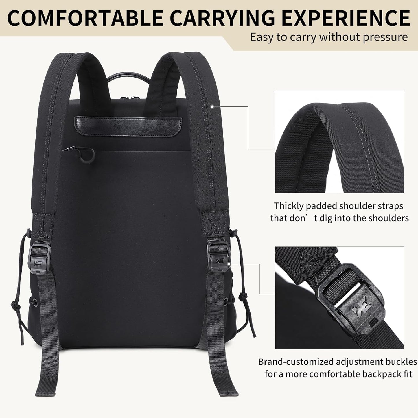 DUSLANG 15.6 Inch Laptop backpack for Men and Women, Anti theft Laptop backpack with USB Charging Port for College, Business, Black