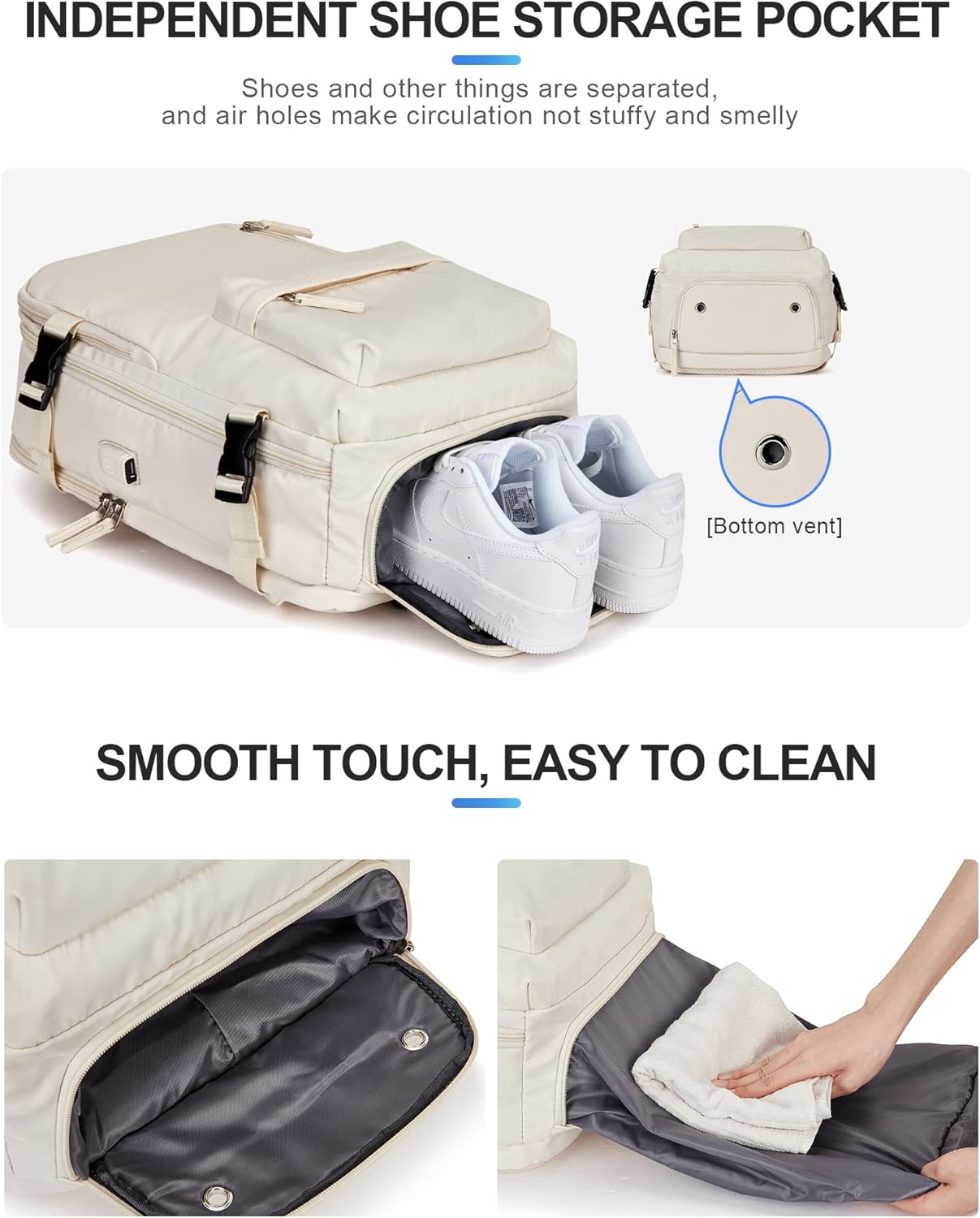 VGCUB Large Travel Backpack Bag for Women Men,Carry on Backpack,17 Inch Laptop Business Work Waterproof Backpack with Laptop Compartment,Person Item Flight Approved,Mochila de Viaje,White Large