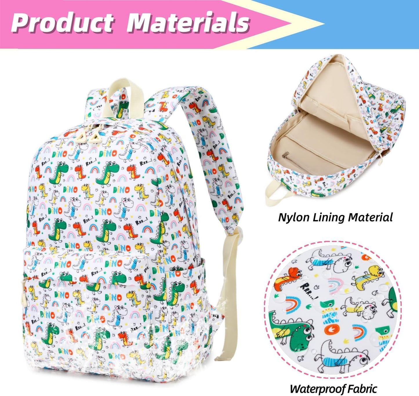 Backpack For Girls Elementary School Bookbag Durable Kid's Backpack Lightweight Travel Daypack (White)