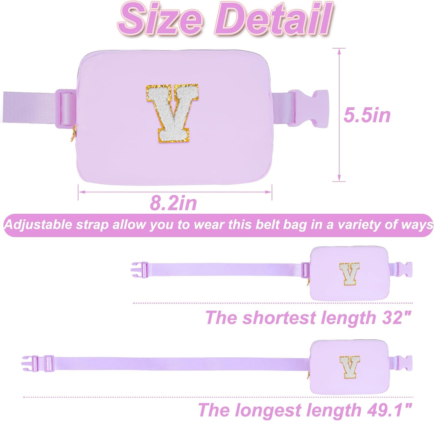 Belt Bag Fanny Pack Crossbody Bags with Initials Cute Stuff Birthday Gifts for Teenager Girls Trendy Stuff - White V,Lavender Bag