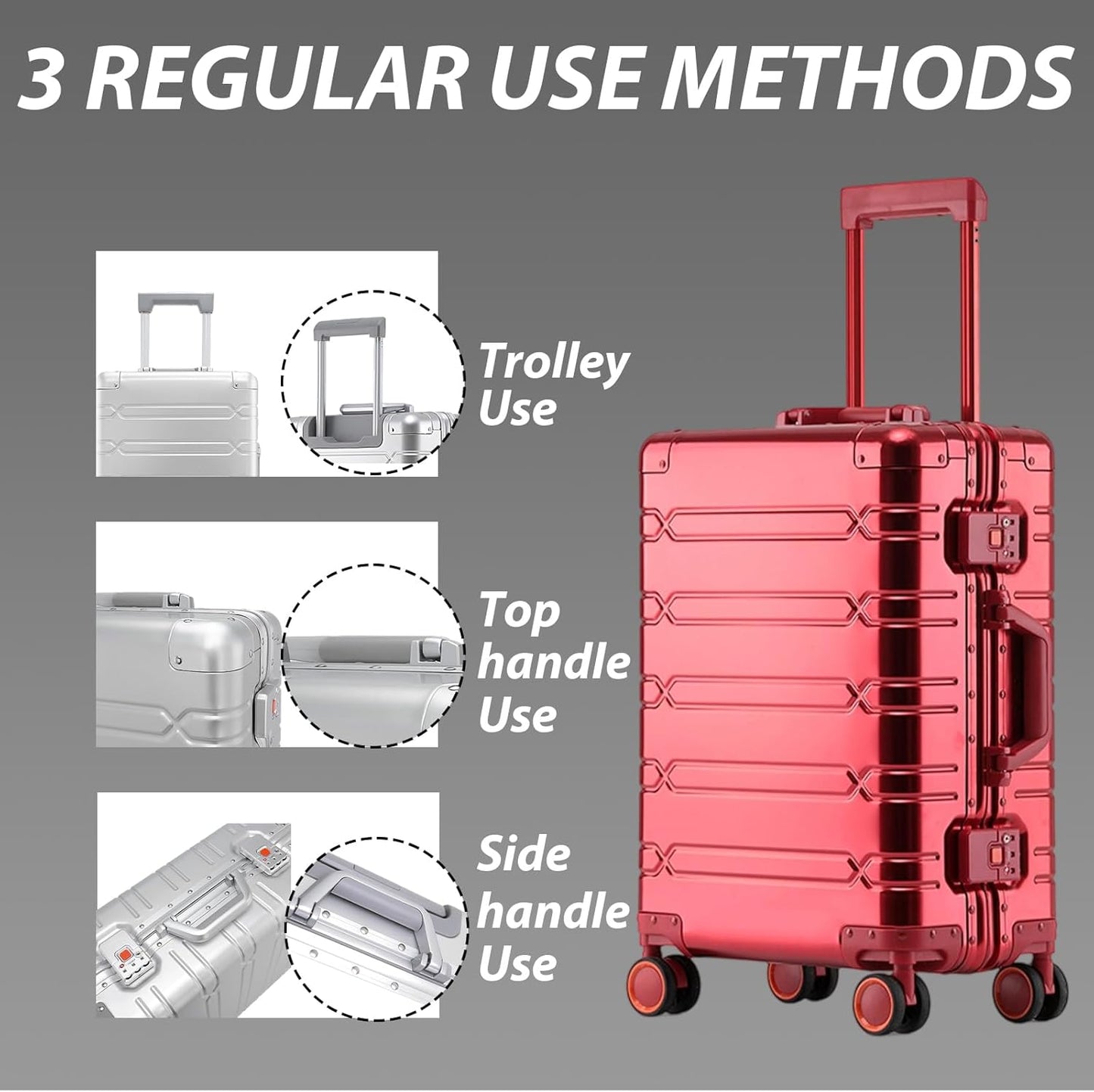 Tmore Aluminum Frame Luggage with Spinner Wheels, with TSA Locks Hard Shell Suitcase, Business 20" Red Small