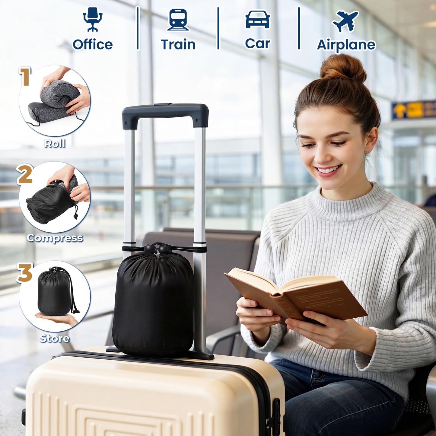 ExploreBliss Travel Pillow, Memory Foam Neck Pillow Airplane, Grey