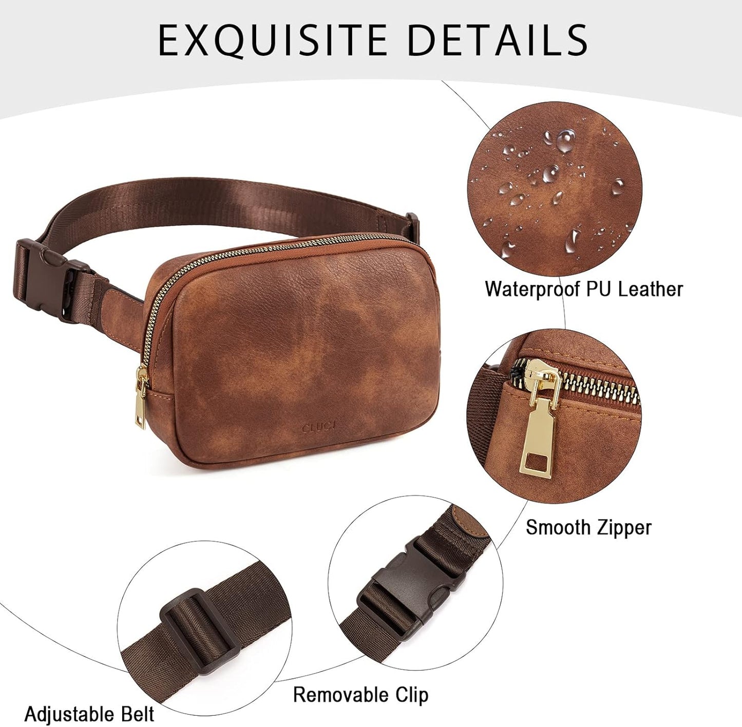 CLUCI Belt Bag for Women, Mini Everywhere Crossbody Waist Bag Adjustable Strap, Vegan Leather Women's Fanny Pack
