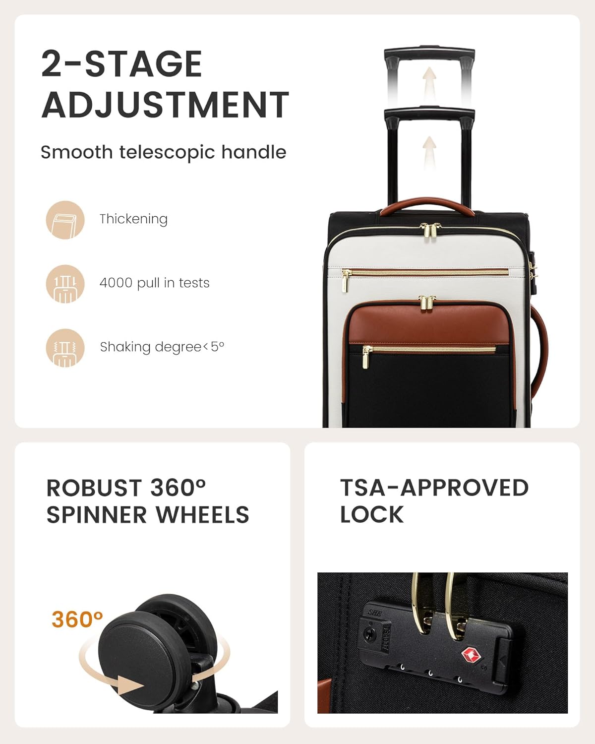 LOVEVOOK Carry on Suitcase 22x14x9 Airline Approved,20 inch Lightweight Waterproof Suitcases with 360° silent swivel wheels, TSA Lock and Compartment, Large Capacity travel Suitcase Beige khaki