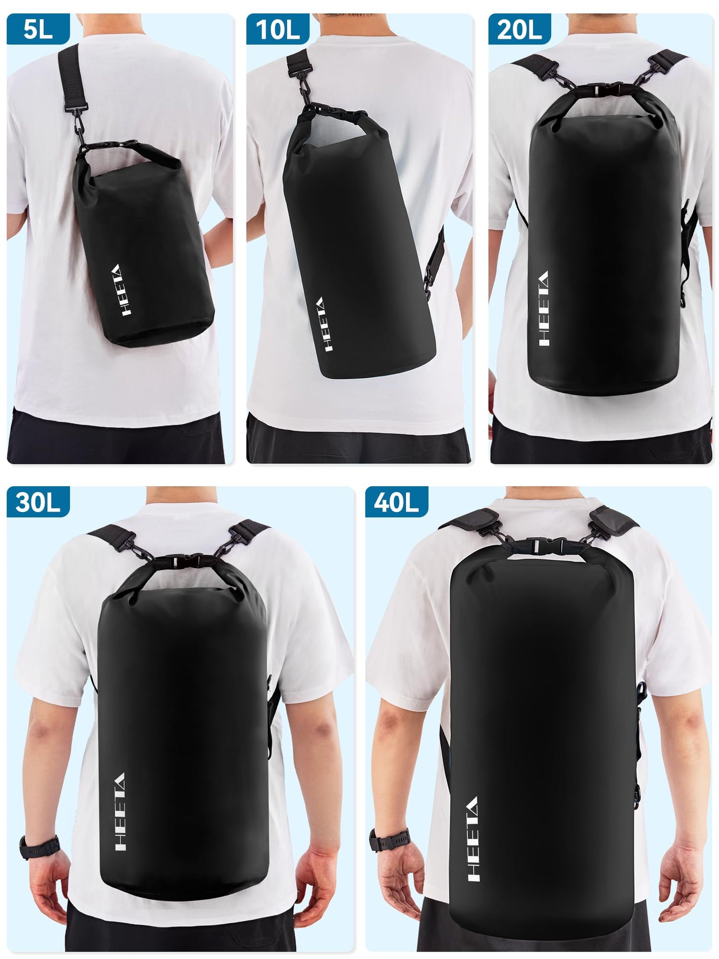 HEETA Waterproof Dry Bag for Women Men, Roll Top Lightweight Dry Storage Bag Backpack with
