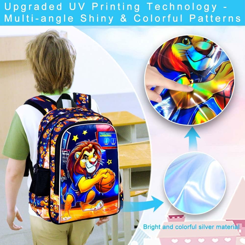 3PCS Dinosaur Backpack for Boys, 16 Inch Kids Water Resistant Preschool Elementary Kindergarten Bookbags and Lunch Box