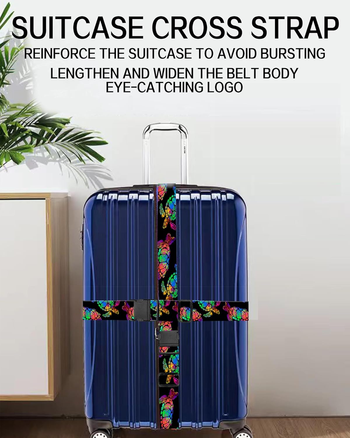 Luggage Straps for Suitcases, Adjustable Travel Belt, Durable Wide Luggage Strap, Cute Suitcase Strap Identifiers with Buckle, Bag Straps for Luggage, Cute Colorful Tirtles