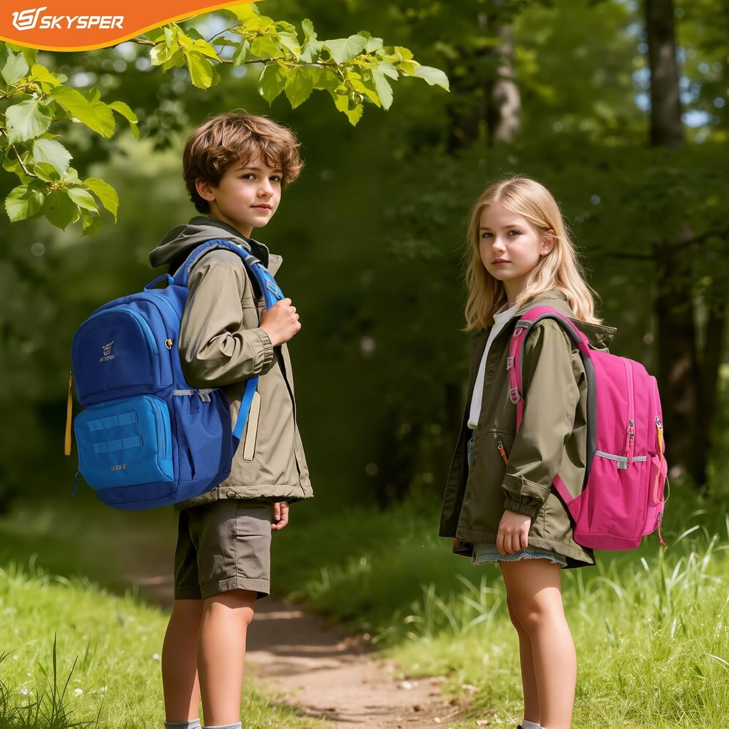 SKYSPER Kids Backpack for School 15" H Kindergarten Elementary Bookbag Children Travel Daypack for Camping