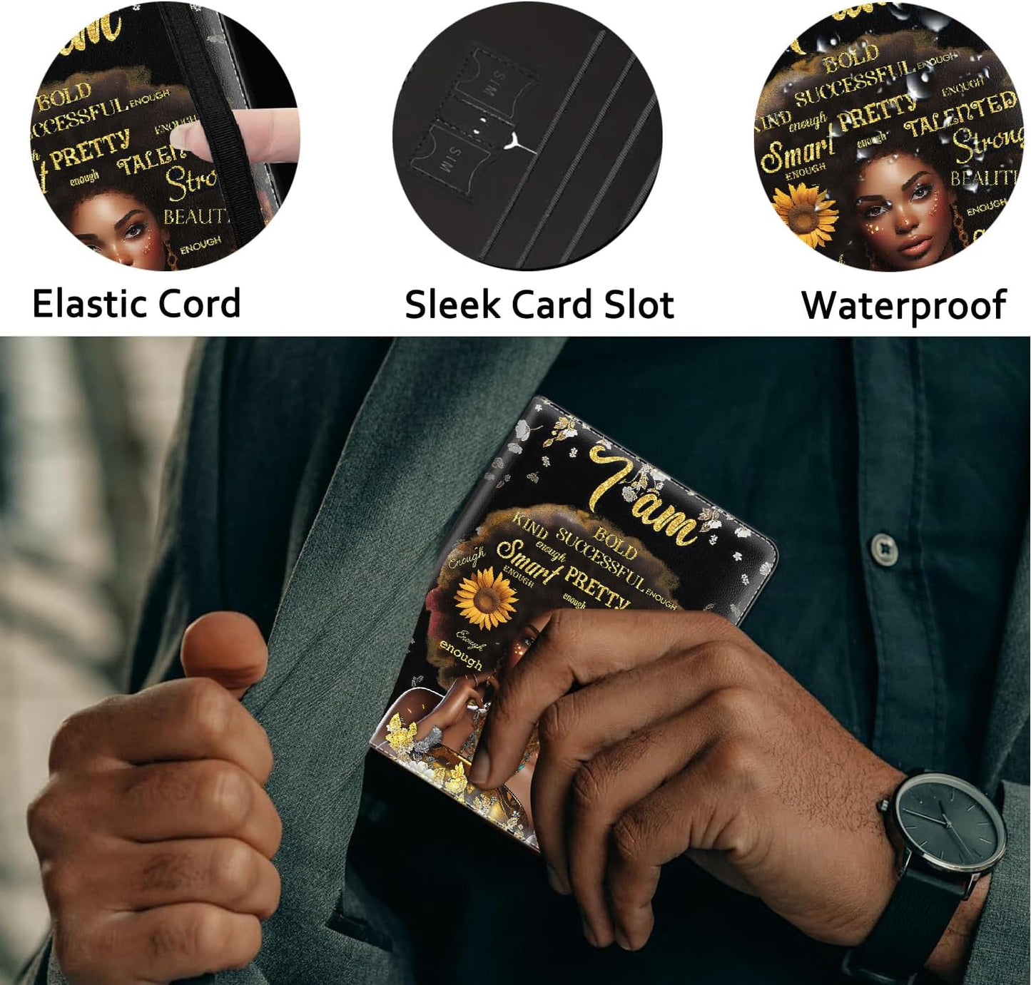 Passport Holder Women Wallet with Luggage Tag, Leather Passport Cover with RFID Blocking, Travel Accessories Multi Card Slot Passport Case for Men,African American Women