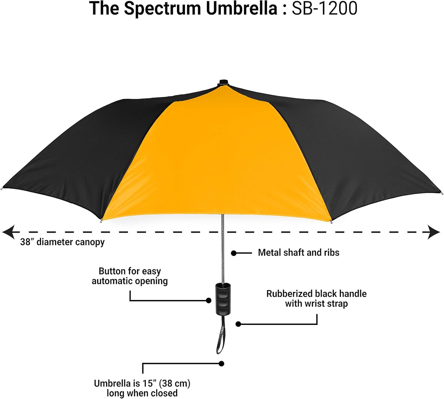 The Spectrum Popular Style 42" Automatic Open Compact Travel Umbrella for Rain, Wind & Sun, Sturdy Lightweight Small Portable Stick Umbrella for Men and Women