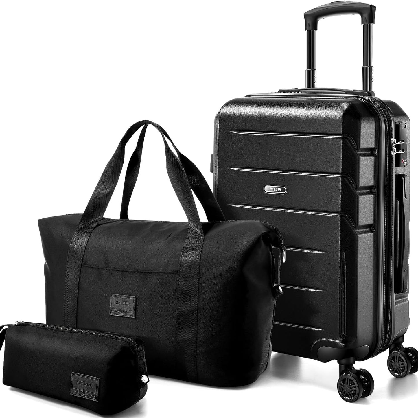 Hoteel Luggage Sets 3 Piece, ABS+PC Hard Shell Suitcases with Wheels, TSA Aproved Lock and Carry on Bags, Updated Expandable Space, Black