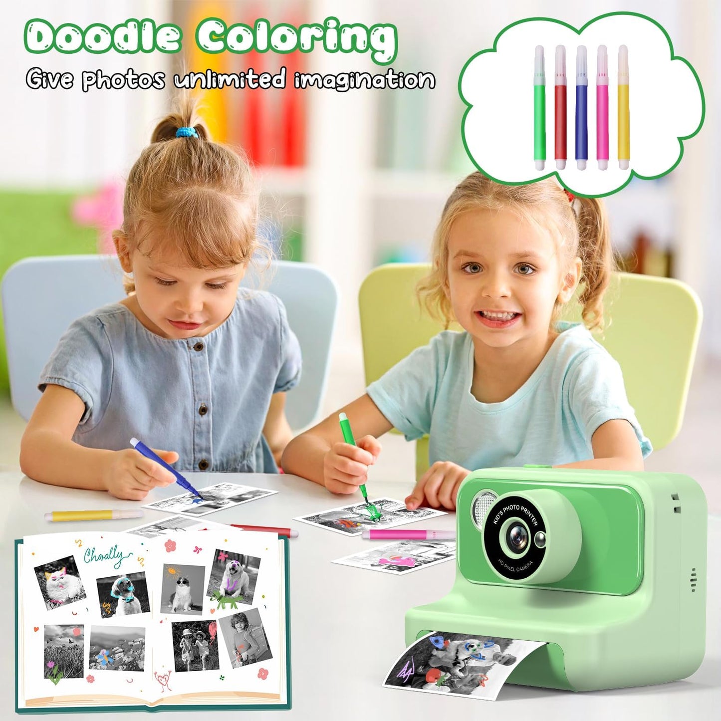 Kids Camera Instant Print, Christmas Birthday Gifts for Girls and Boys, Kids Camera 1080P HD Video Digital Toddler Camera Toy for 3 4 5 6 7 8 9 10 11 12 Years Old