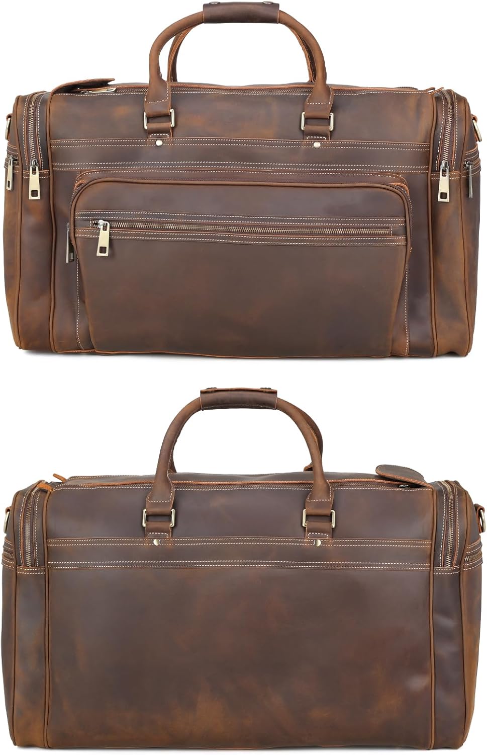 Polare 24" Retro Full Grain Leather Duffel Weekender Travel Overnight Luggage Bag With YKK Metal Zippers
