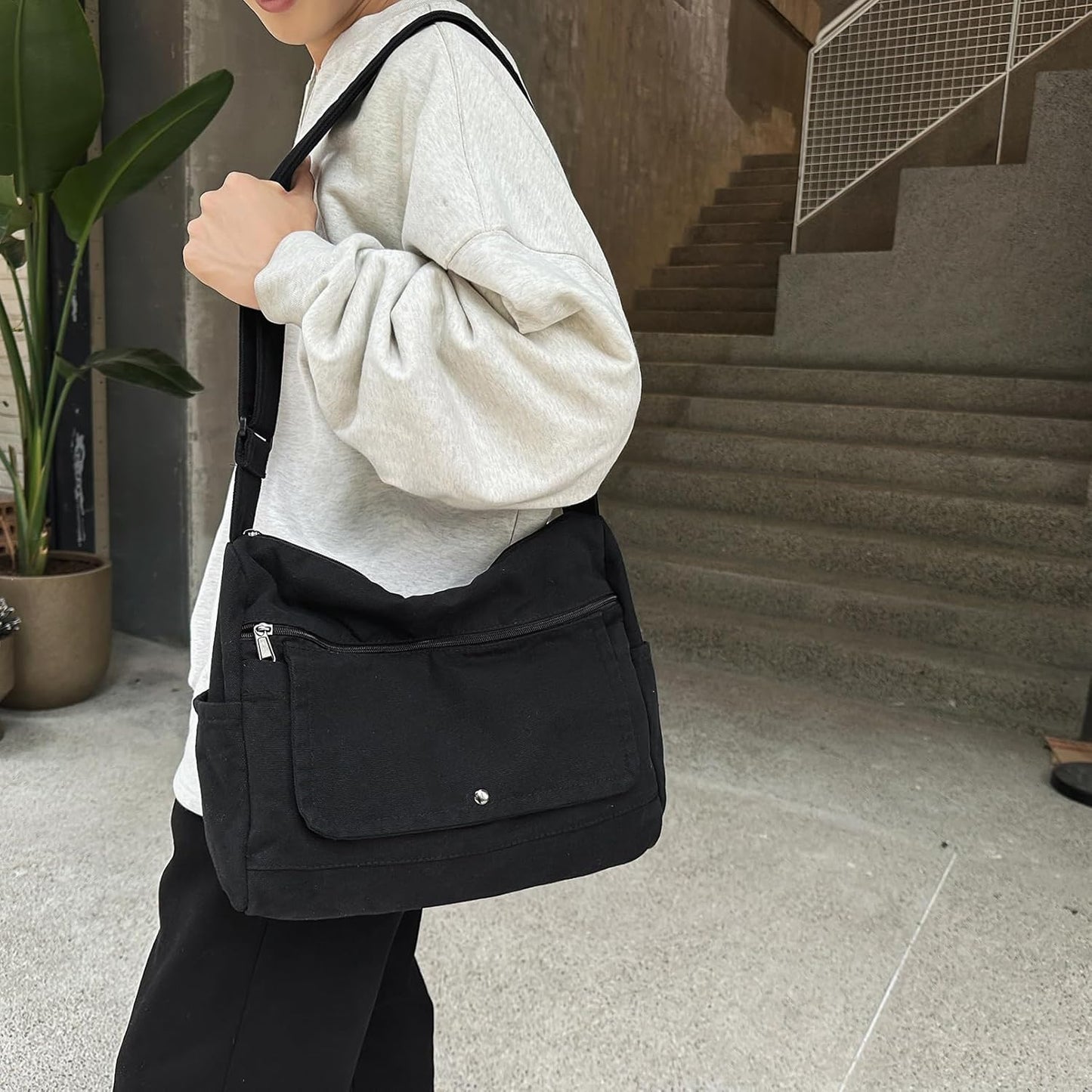 Canvas Messenger Bag for Women Hobo Crossbody Shoulder Bag Vintage Satchel Tote Handbag with Multiple Pockets
