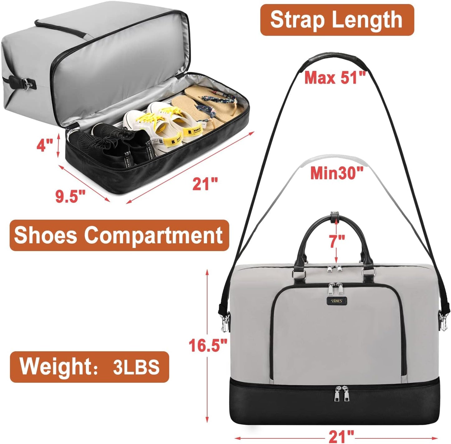Travel Weekender Bag for Women, Overnight Bag with Shoe Compartment Oversized Travel Duffel Bag