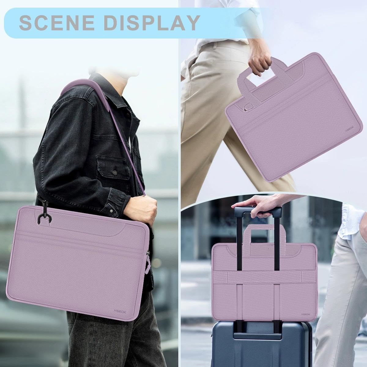 Laptop Shoulder Bag 17.3 inch Case, Durable Shockproof Protective Briefcase with Multi-Pockets Compatible with Most 17-17.3 inch HP Acer Dell Lenovo ASUS MSI Notebooks,Light purple