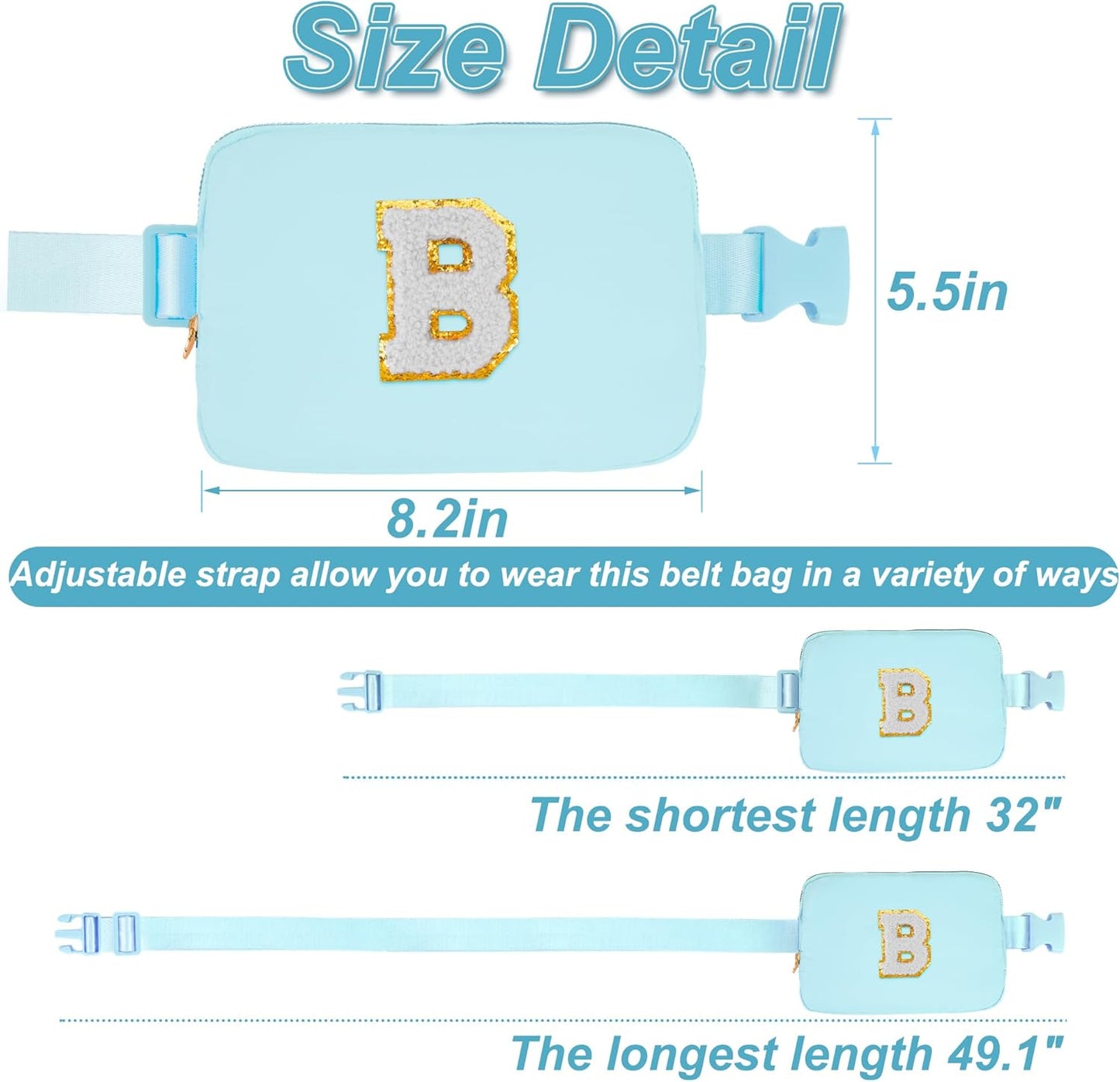 Birthday Gifts for 4 5 6 7 8 9 10 11 12 Year Old Girls,Gifts for Teens Kids Daughter Sister Her,Fanny Pack Belt Bag Crossbody Bags Cute Stuff for Girls Women Teen | Initial White B,Blue Bag