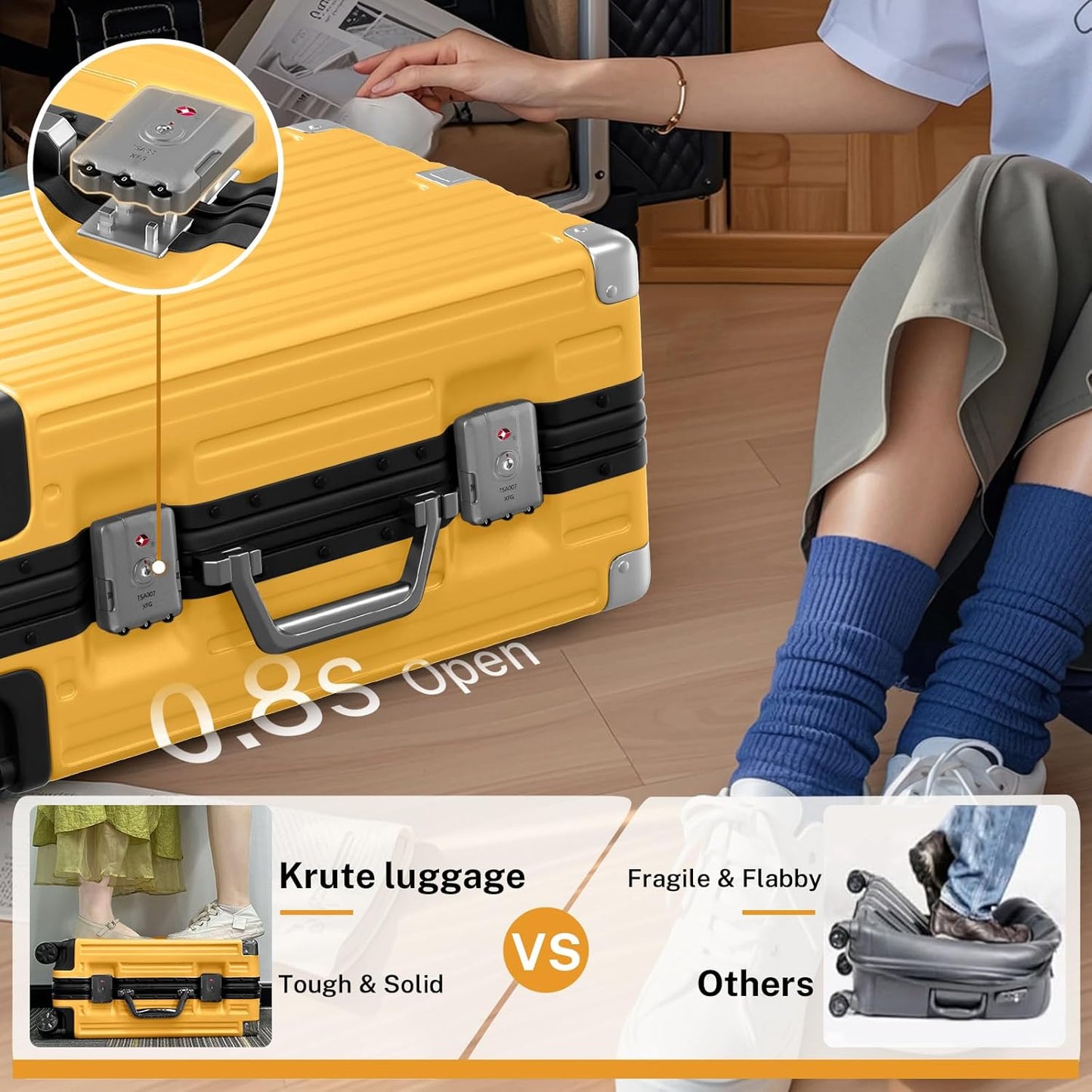 Krute Luggage 24 Inch Aluminum Frame Zipperless Suitcase with Spinner Wheels Checked Luggage PC+ABS Lightweight Hardshell
