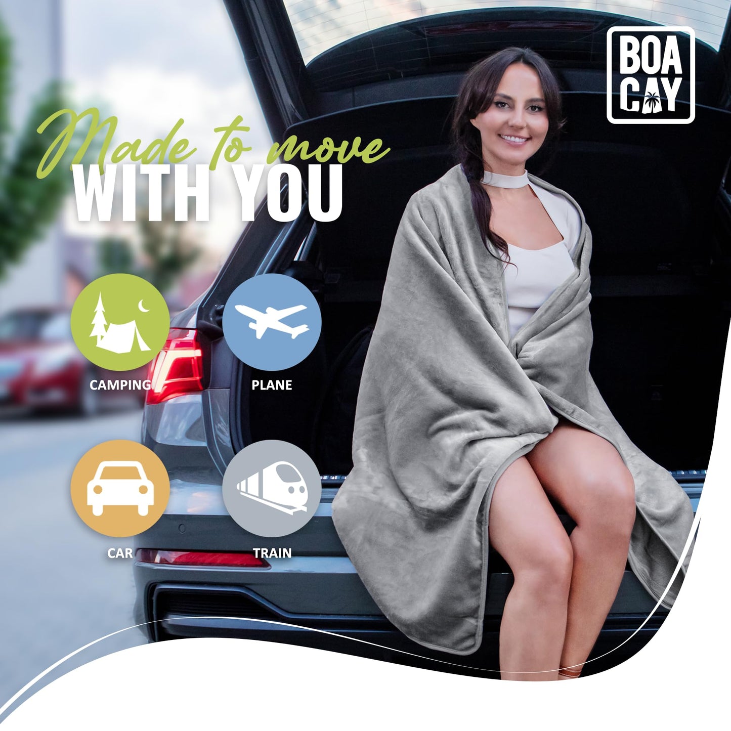 BOACAY Soft & Warm Travel Blanket for Airplane & Car - Long Flight Essential for Women, Men, Kids