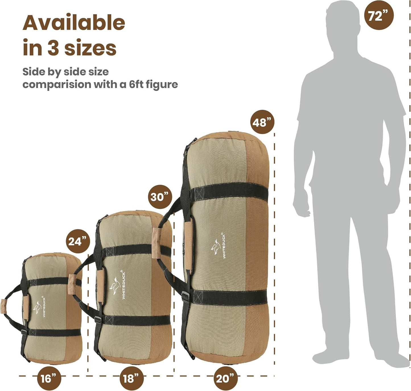 WHITEDUCK Heavy Duty Canvas Duffel Bag for Men and Women - Foldable Military Army Style Duffel Bag, with Full Length Zipper- Outdoors, Travel, Gym & Storage