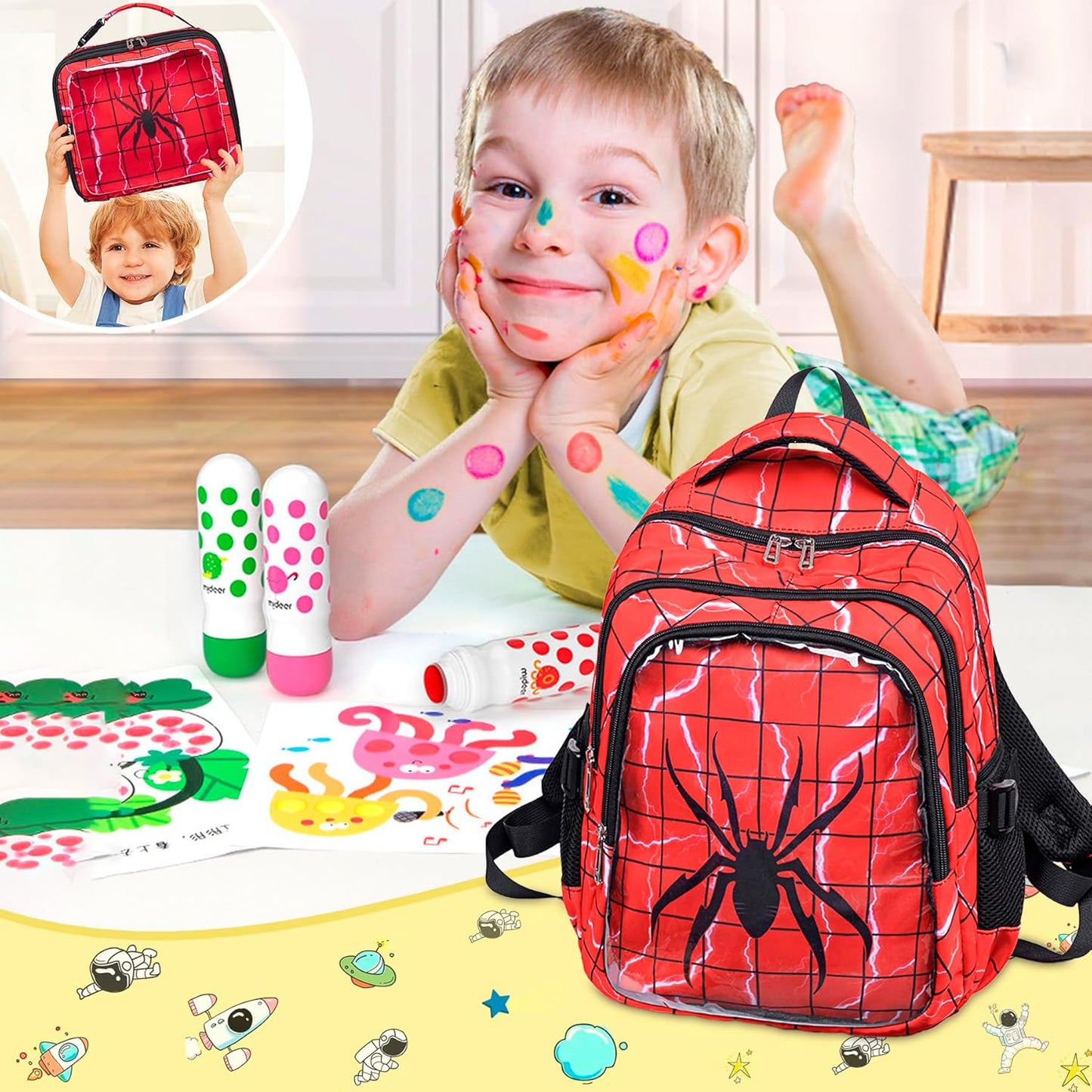FunnyGifts Kids Backpacks Boys School Bookbag for Elementary Kindergarten Preschool Mochila Para Niños 4 5 6 7 8 9 10 11 12