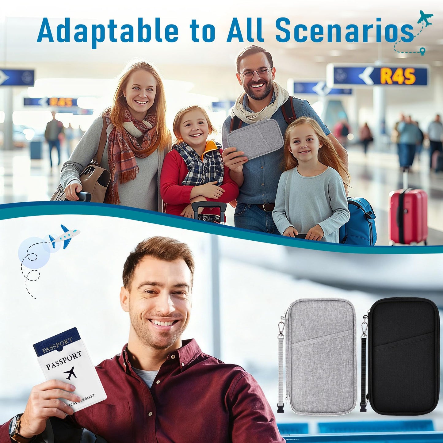 Magimack Passport Holder for Travel, RFID Blocking Wallet for Family, Grey