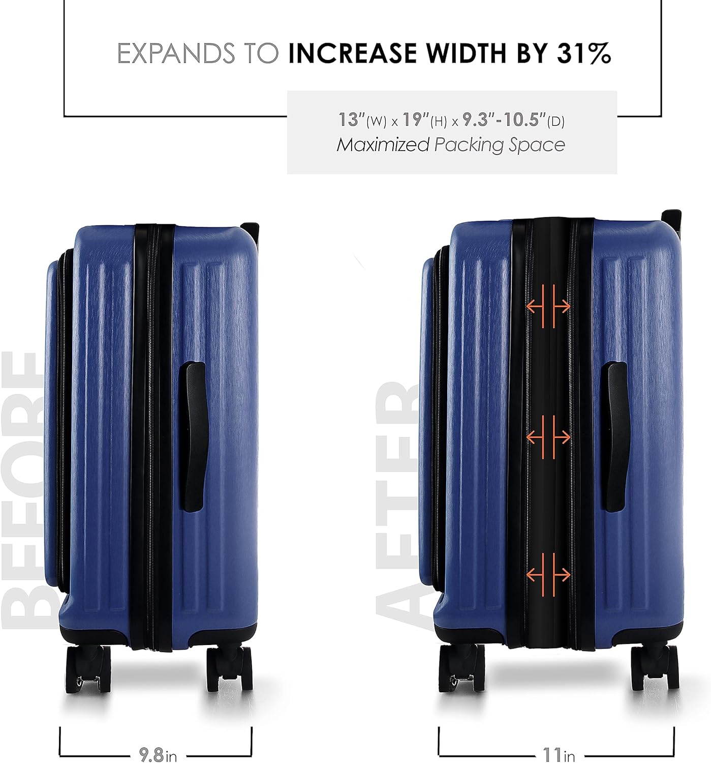 22 Inch Carry On Luggage 22x14x9 Airline Approved, Small Carry On Suitcase, Hard-shell Carry-on Luggage with Wheels, Durable Navy Luggage Carry-On with Cosmetic Case and Luggage Scale