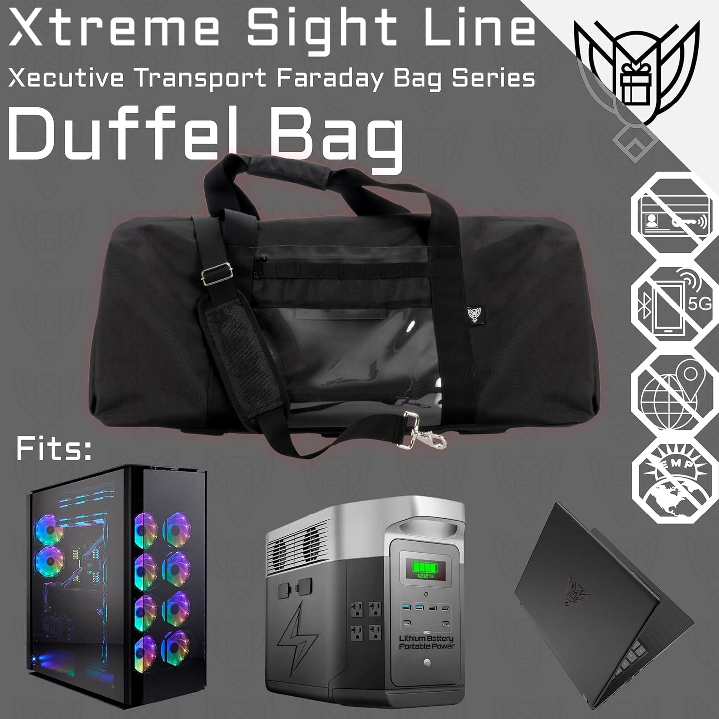 Xtreme Sight Line ~ AQUA Duffel Faraday Bag + XTECH Faraday Bag ~ Water-Proof Signal Blocking Duffel Bag for Large Electronics ~ Tracking/Hacking Defense ~ 1000D Nylon ~ Backwoods Camo