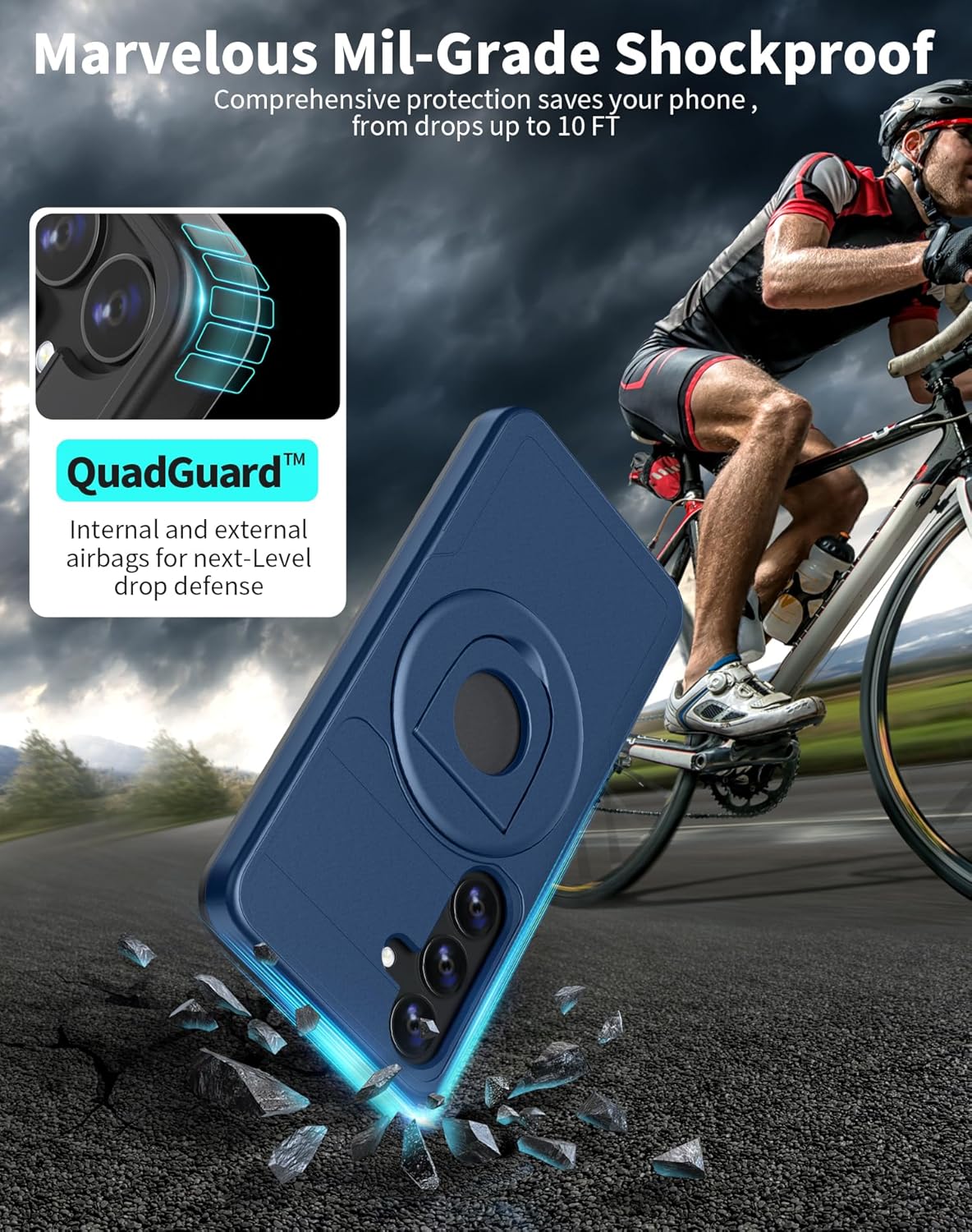 for Samsung Galaxy S24 Plus Case Magnetic Compatible with MagSafe Wireless Charging,with Screen Protector,for S24+Plus Case with Stand Ring,Anti-Scratch Shockproof Heavy Duty Protection Blue