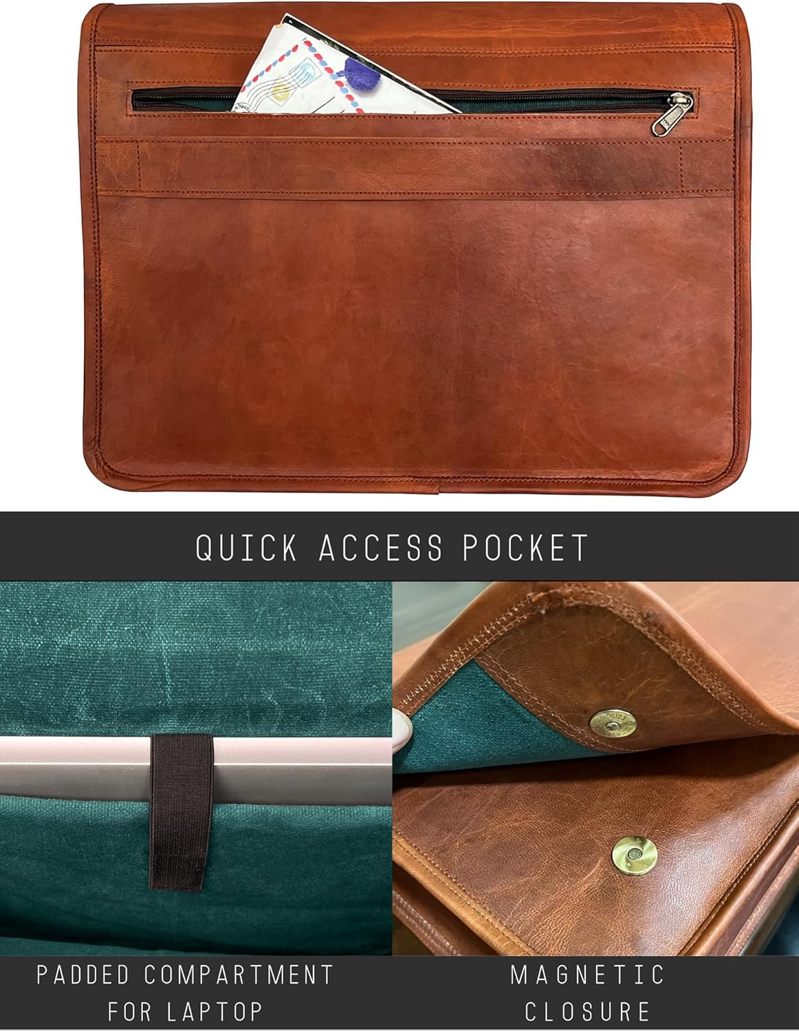 RUSTIC TOWN 15 inch Vintage Crossbody Full Grain Leather Laptop Messenger Bag