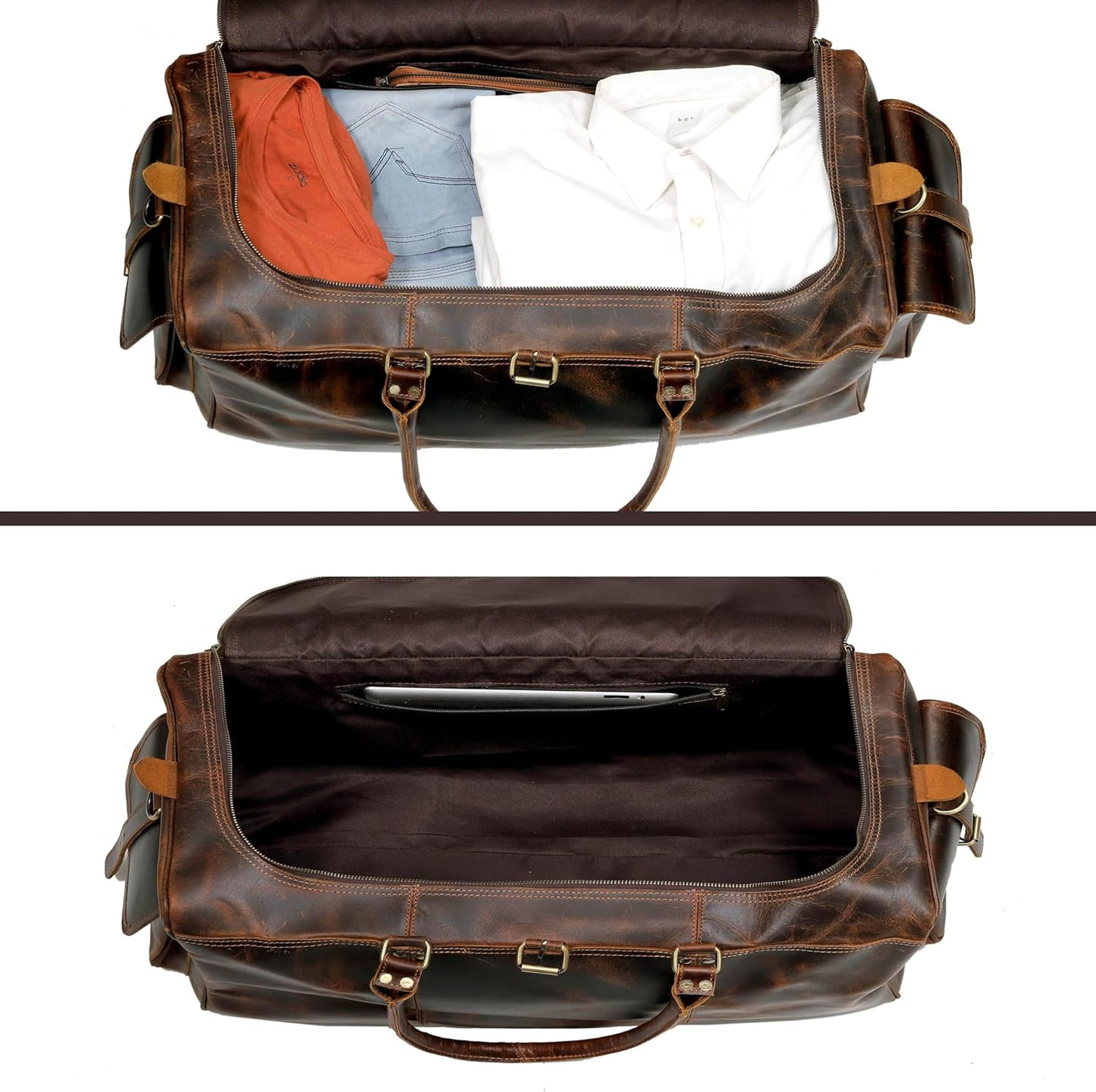 Large Italian Leather Duffle Travel Weekender Overnight Sports Duffel Bags For Men And Women- 22 Inch