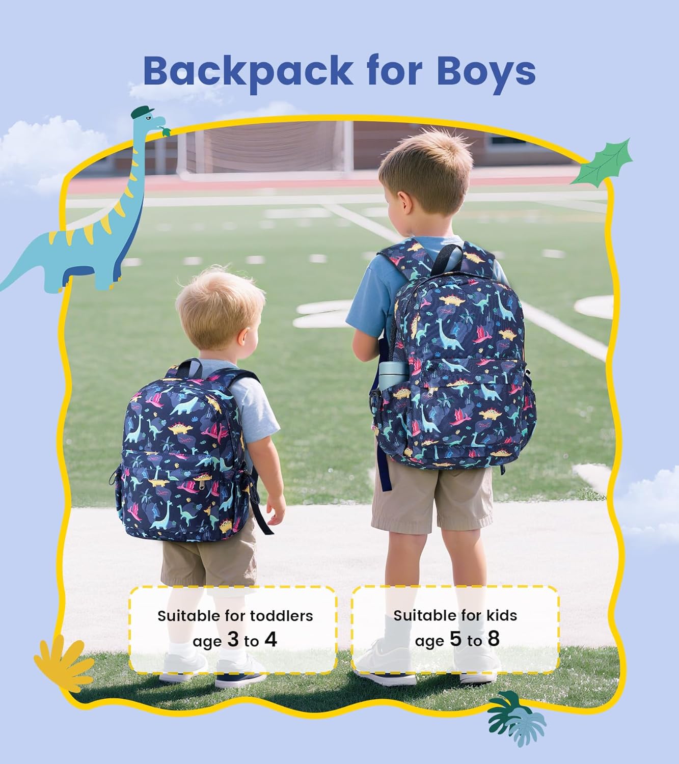 Vorspack Toddler Backpack for Boys - 12 Inch Kids Backpack for Boys Ages 3-4, Cute Dinosaur Bookbag School Bags for Kindergarten, Preschool - Blue