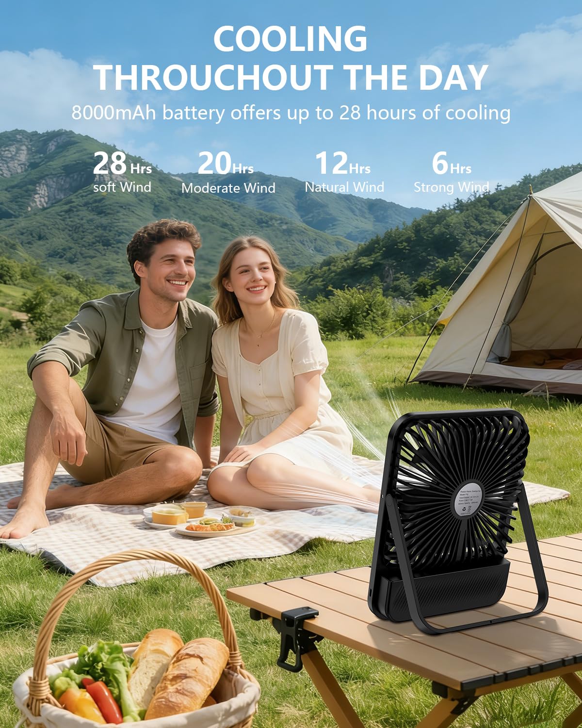 BIVBTP 8000mAh Portable Travel Fan,7in 28hrs Ultra-Thin Desk Fan
