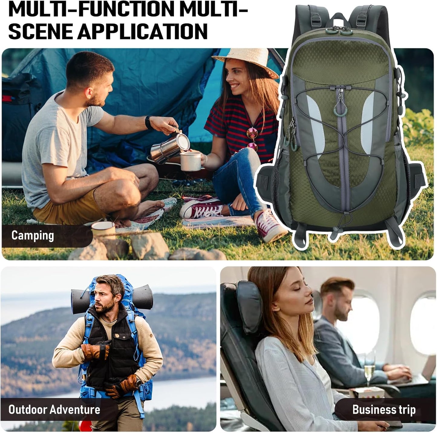 30L Hiking Backpack, Waterproof Outdoor Bag, Travel Camping, Men'S And Women'S Sports Backpack (Army green)