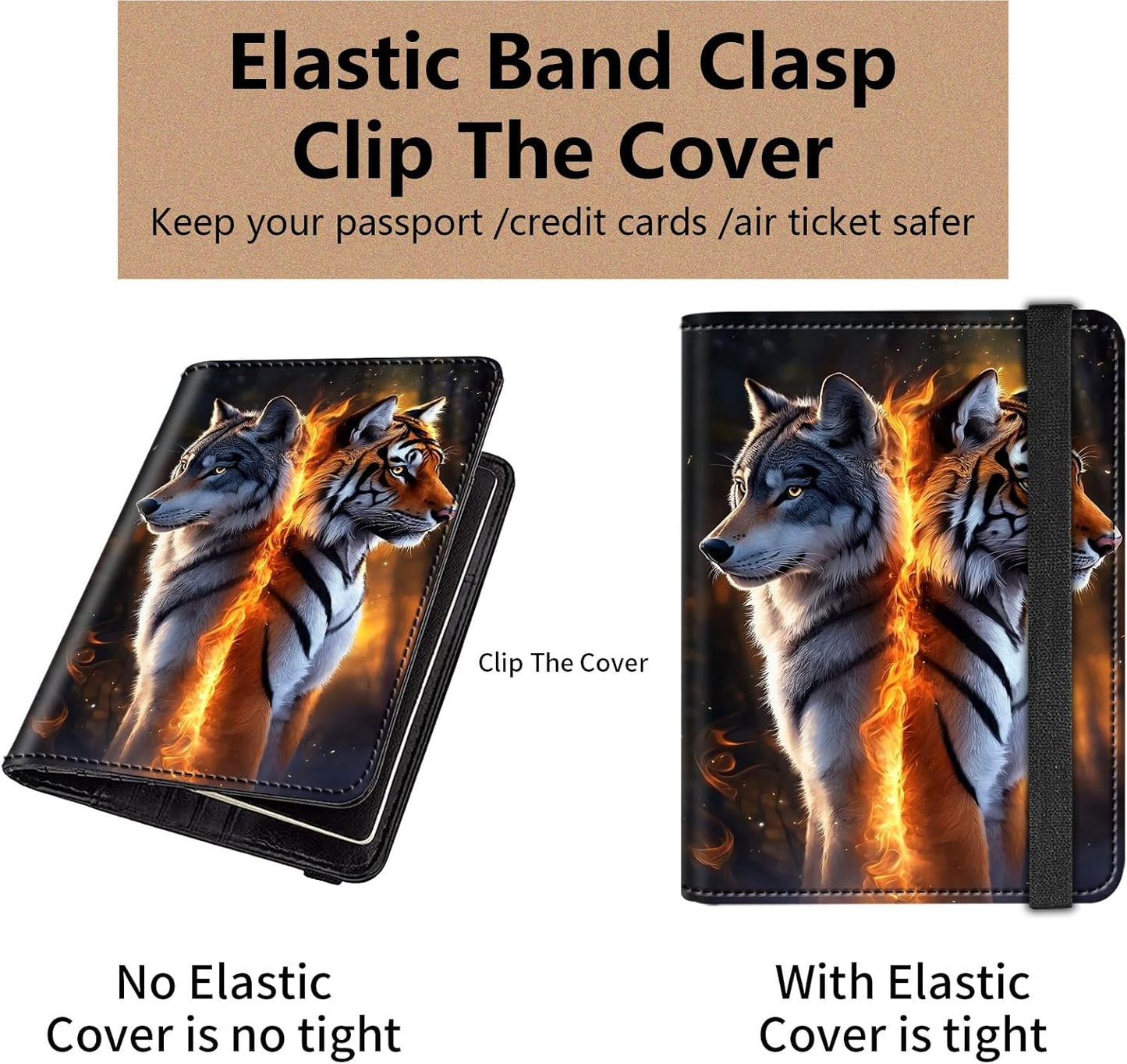 Passport and Vaccine Card Holder Cover Combo,Travel Passport Holder Wallet with RFID Blocking, Leather Vaccine Card Slot Passport Cover Case for Women & Men,A Wolf and A Tiger