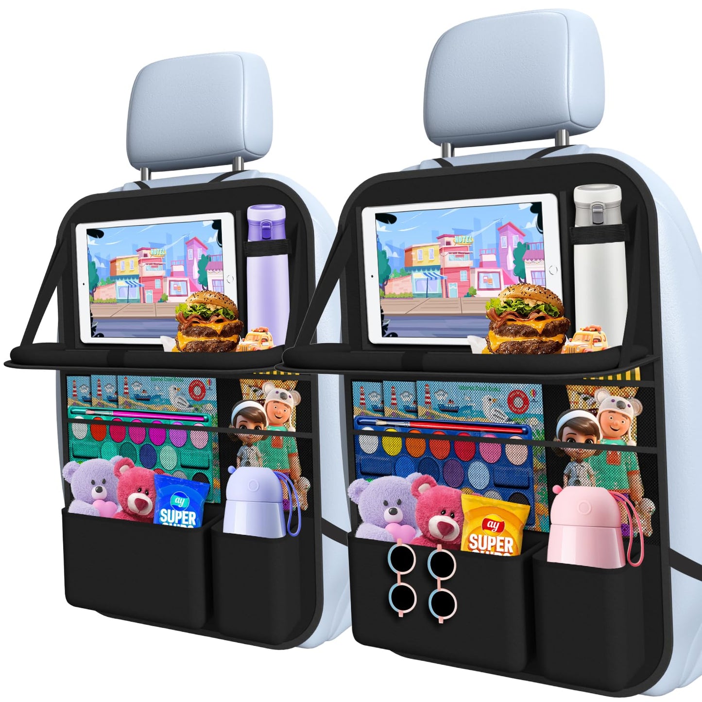 Oneyus Car Backseat Organizer with Tray, Tablet Holder for Kids Road Trip